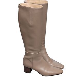 Christine Shell Paris Leather Tan Heeled Boots with Minimalist Design Taupe 36
